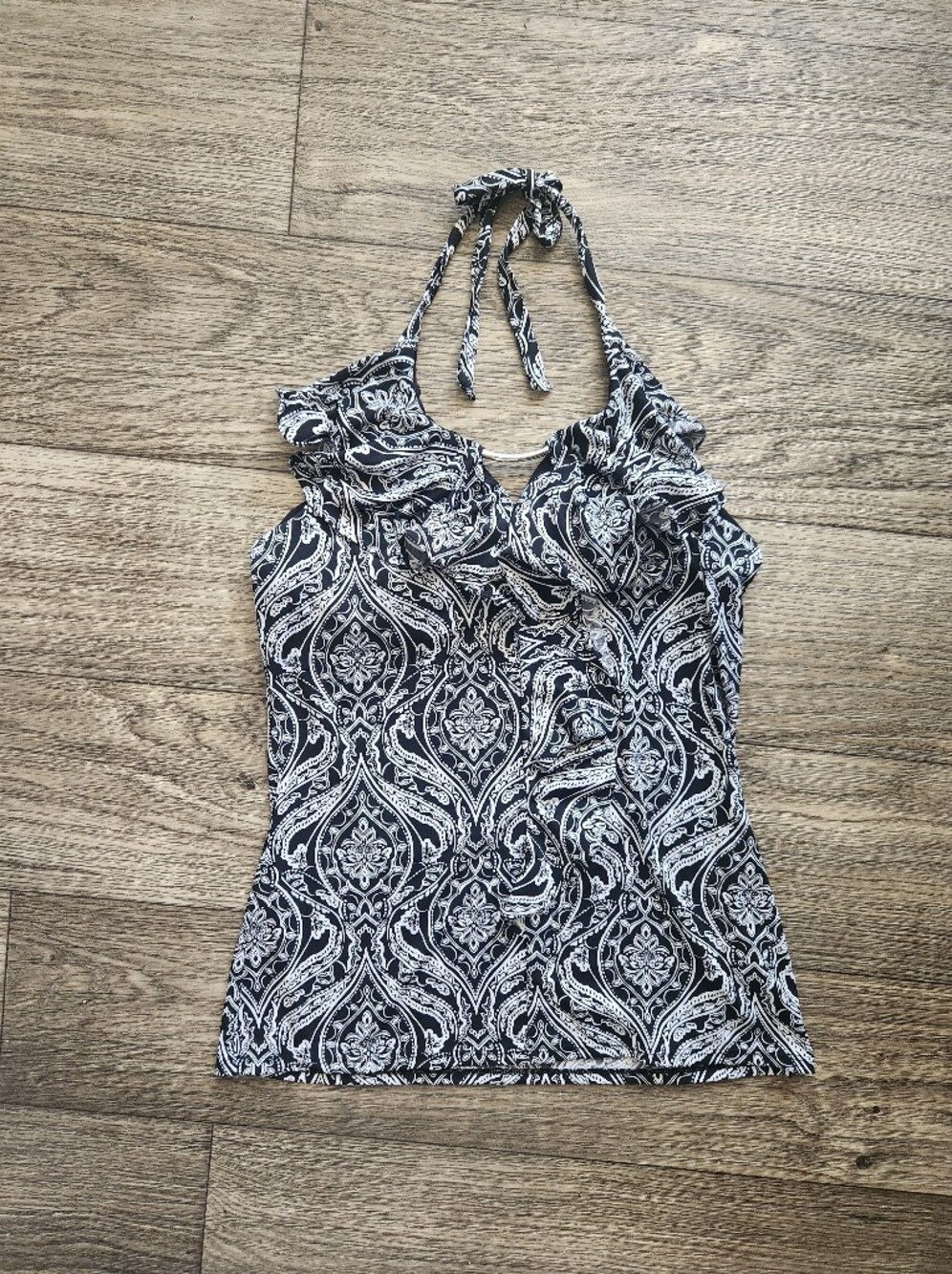 Y2K White House Black Market Paisley Ruffle Halter Top Size Small